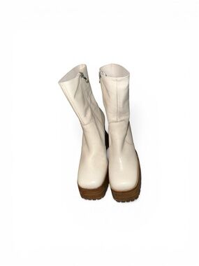 L’intervalle Women's Cream Platform Zip Mid-Calf Boots